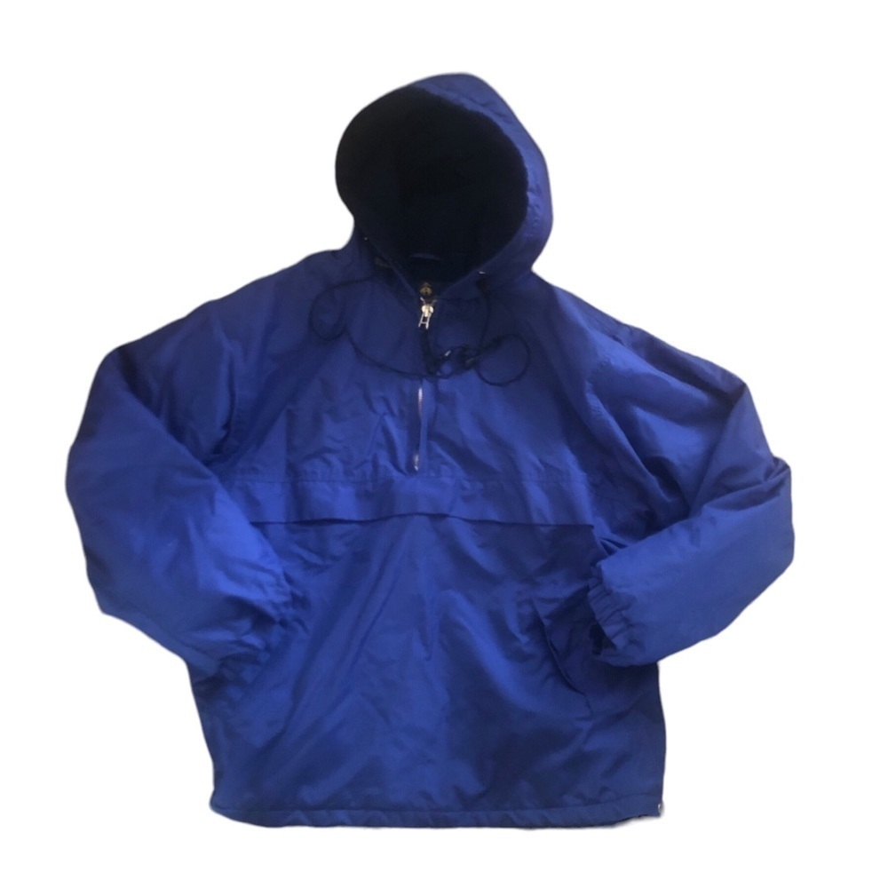 Brooks Brothers Mens 1/2 Zip Pullover Jacket Coat M Blue Large Zip Pocket Hood